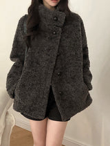 #Fluffy Boucle Ｈigh Neck Half Coat (4color)