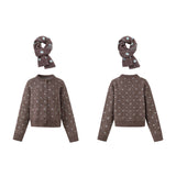 Vintage Dot Knit Cardigan with Scarf Set