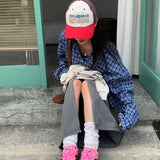 [Same-day shipping🚚/Jangmaru look☔] ボウオーバーフィットボクシーロングスリーブチェッカードシャツ 2 colors