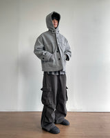 Carbon Wool Hooded Half Coat