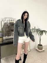 1438. Denim padding hood zip-up (2color)