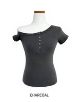 Needs ribbed button unbalanced shoulder t-shirt