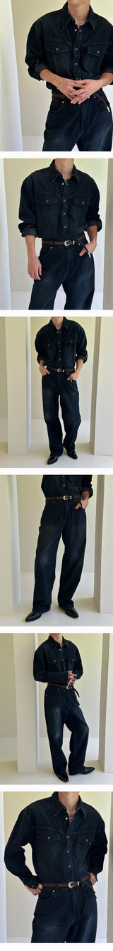 [SET UP가능] Saints semi wide denim pants(2color)