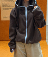[Unisex]ラインフリース フード ジップアップ(3color)
