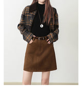 Brown Suede-Touch A-Line Pocket Skirt