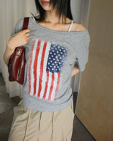 ヴィンテージアメリカンフラグペイントワンショルダーTシャツ