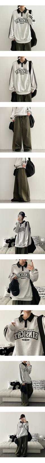 Two-Tone String Coloring Cotton Banded Waist Wide Pants