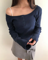 Ast U-Neck Button Ribbed T-Shirt