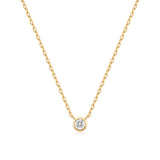 Round Solitaire Cubic Zirconia 925 Silver + 14k gold plating Necklace N059-01G