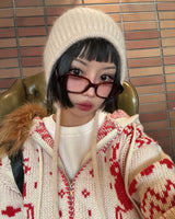 Angora knit earring bonnet