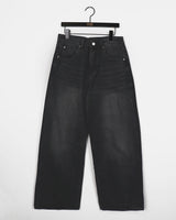[S-XL] ニアンカットウォッシュワイドデニムパンツ
