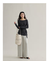 High-waisted straight wide slacks
