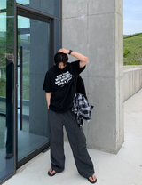 ナンバーキプデニムレタリングベーシックオーバーフィット半袖Tシャツ
