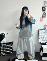 STRIPE OVER BOXY BOYFRIEND ロングスリーブTシャツ ❤💚🩵🧸4COLOR