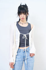 Non-button frill ribbed cardigan