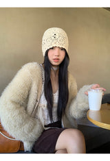 Pearl V-neck loose fit fur cardigan