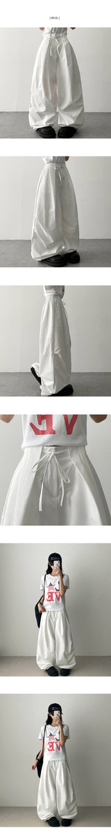 fodi waist banding pintuck wide pants