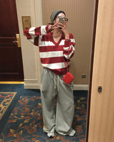 [MADE] striped deep V-neck knit