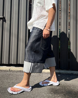 DENIM X SWEAT LAYERED ROLL UP SHORTS