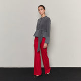 Bow Belted Jersey Peplum Blouse _ Grey