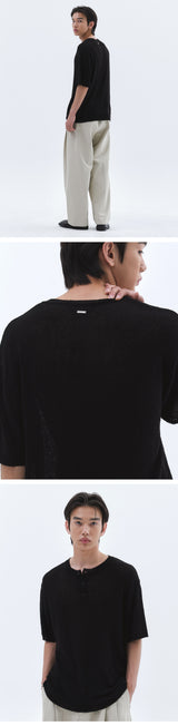 クラウドサマーヘンリーネックニット_Black