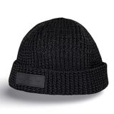 Leather logo watch cap beanie_cold black