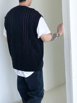 Punching knit round vest 2C