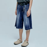 navajo pattern cut off bermuda pants indigo blue