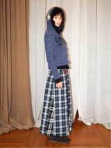 Irregular hemline design printed double-checkered pattern patchwork loose long half skirt