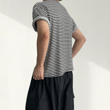 Ro-up Layered Roll-Up Stripe Short Sleeve T-Shirt (4 colors)