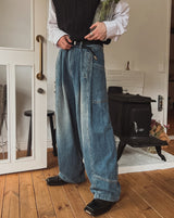 Side pin tuck balloon wide denim