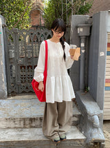 Rohigh Pintuck Shirring Layered Blouse One Piece