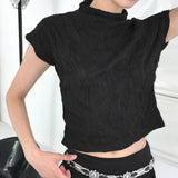 Ether half-neck shirring pleated tank top blouse