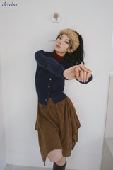 リアルボタン刺繍ニットカーディガン