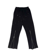 DIAGONAL STUD ZIP SWEAT PANTS(BLACK)