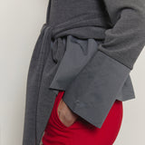 Bow Belted Jersey Peplum Blouse _ Grey