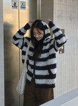 Panple Stripe Wool Hood Knit Cardigan