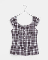 Benha Checkered Puff Sleeveless Blouse