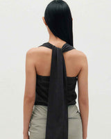 Wide Tie Stripe Halter Top _ GREY
