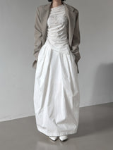 Boxy Pleated Cotton Balloon Long Skirt
