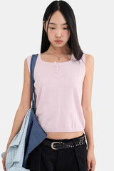 Silk button sleeveless knit top