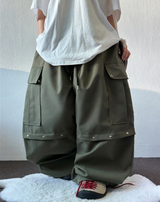 MIDDLE RIVET CARGO BALLOON PANTS 🍰🩶🖤💚4COLOR
