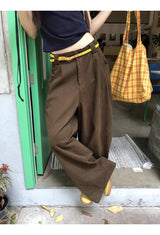 Hazelnut pintuck wide cotton casual pants