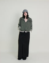 Hakata Stripe Coloring String Knitwear Zip-Up
