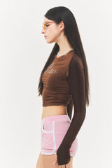 Logo Cubic Crop Top Brown