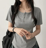 Waddoo hem round button short sleeve tee