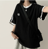 タニエンブロイダリーパターンワッフルトラックボクシーフィット半袖Tシャツ