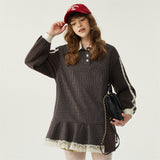 Lace Patchwork Check Sweatshirt Dress