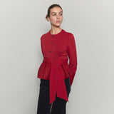 Bow Belted Jersey Peplum Blouse _ Red