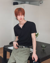 Montes Crop Henley Neck Short Sleeve T-shirt